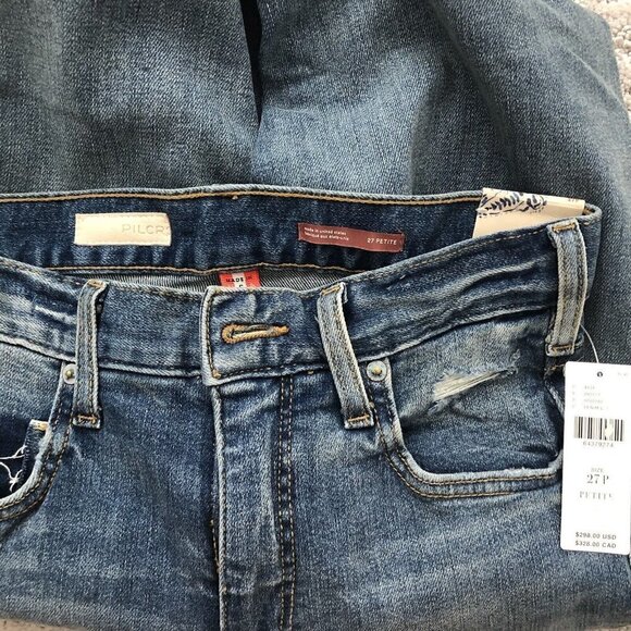 NWT Anthropologie The Selvedge Vintage Straight Jeans 27P $298 Blue Petite - Picture 8 of 9